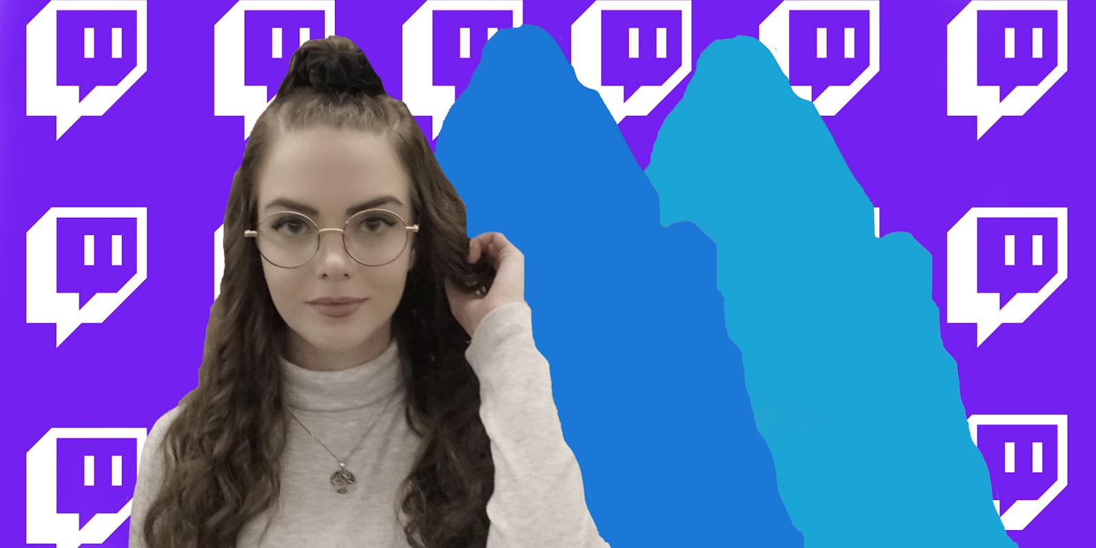 Twitch streamer Loeya on blue/purple twitch pattern background