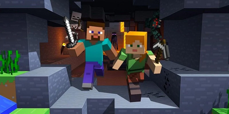 Alex and Steve running from mobs Minecraft