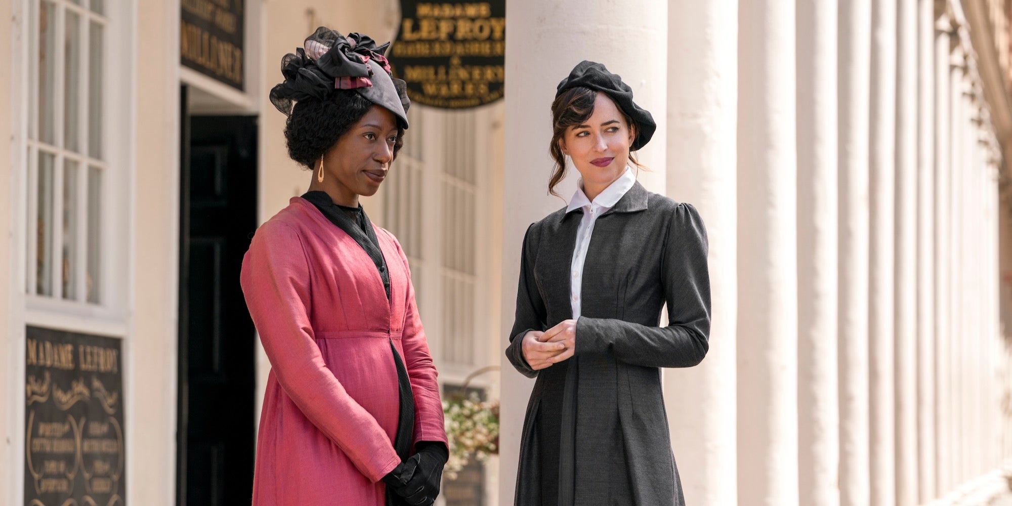 nikki amuka-bird (left) and dakota johnson (right) in persuasion