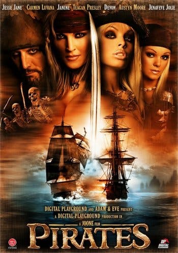 Close up of three women pirates with ship in background on Digital Playground
