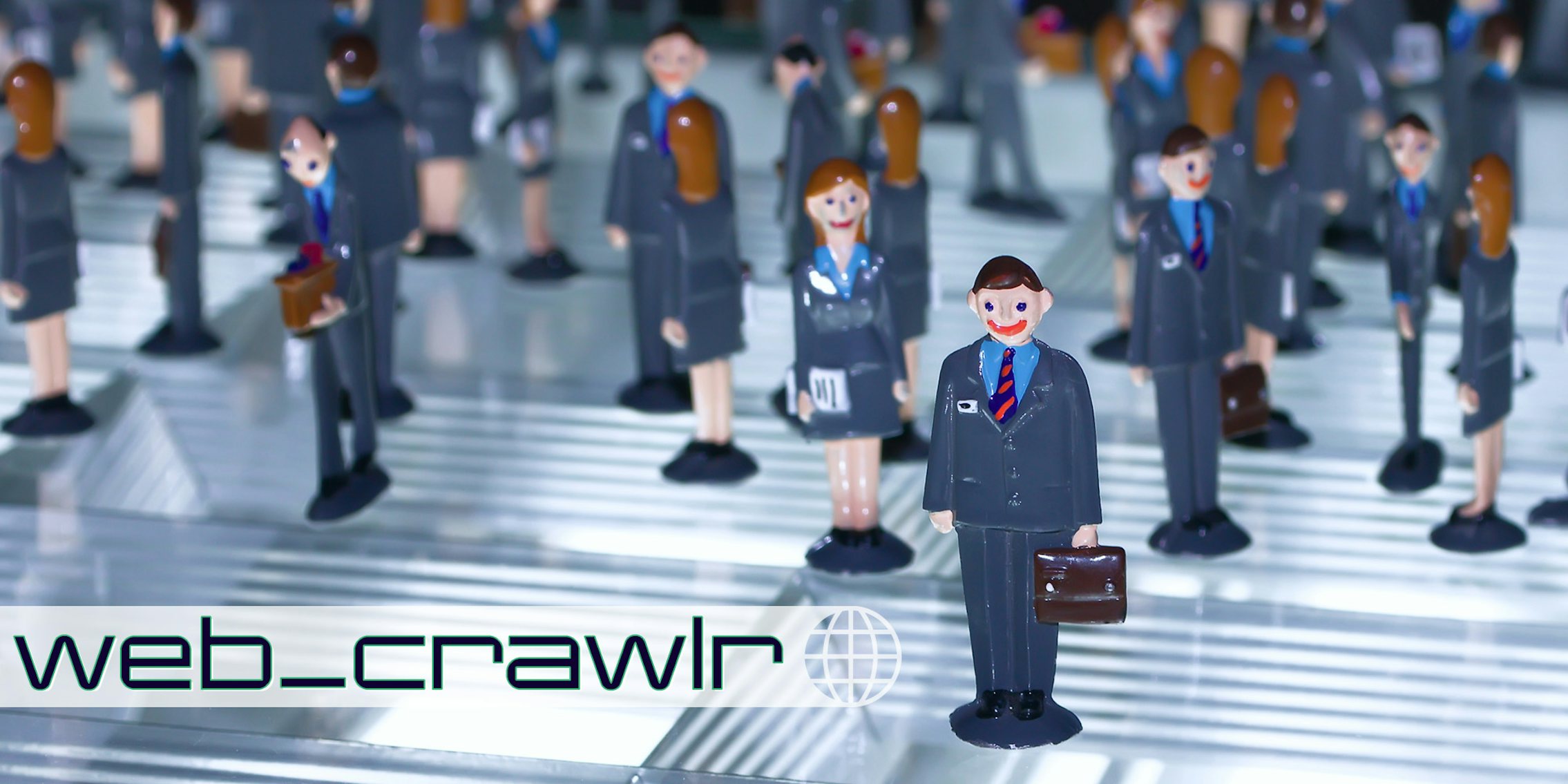 Business people figurines on a glass table. The Daily Dot newsletter web_crawlr logo is in the bottom left corner.