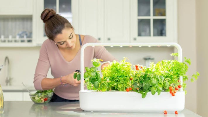 Woman tending to her Click and Grow Smart garden