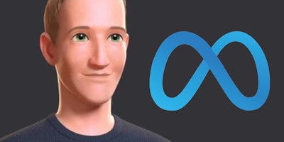 Mark Zuckerberg Avatar on gray background with Meta logo on right