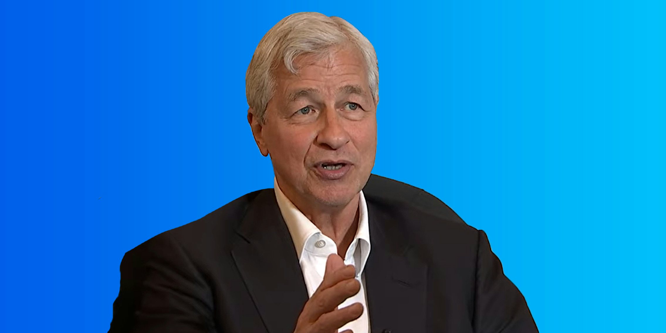 Jamie Dimon CEO speaking hand out on blue background