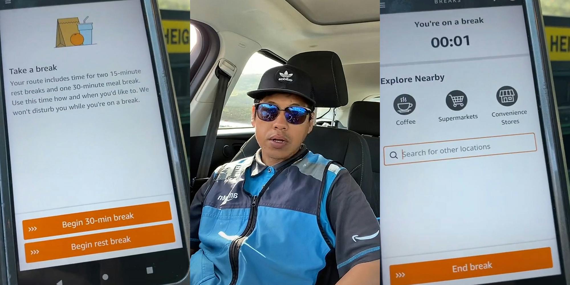 Amazon Driver Shows Button He Has To Press for 15Minute Break