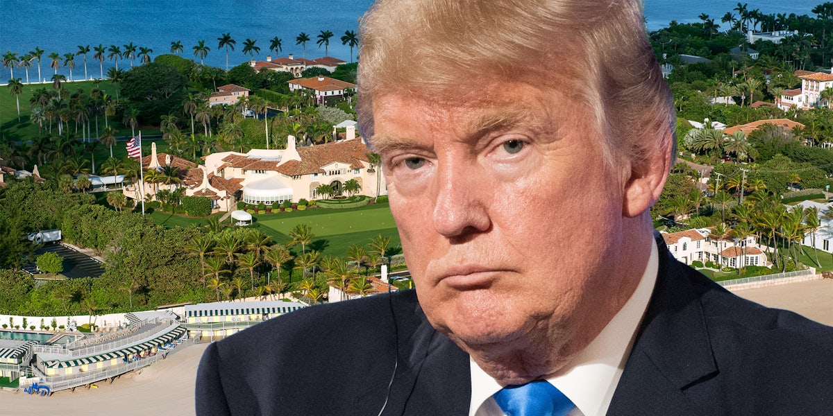 Donald Trump in front of Mar a Lago resort