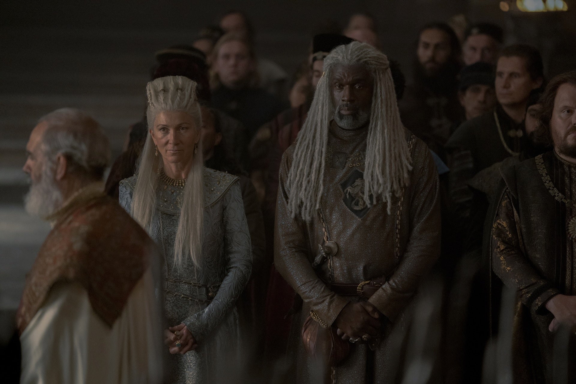 rhaenys targaryen (left) and corlys velaryon (right) in house of the dragon