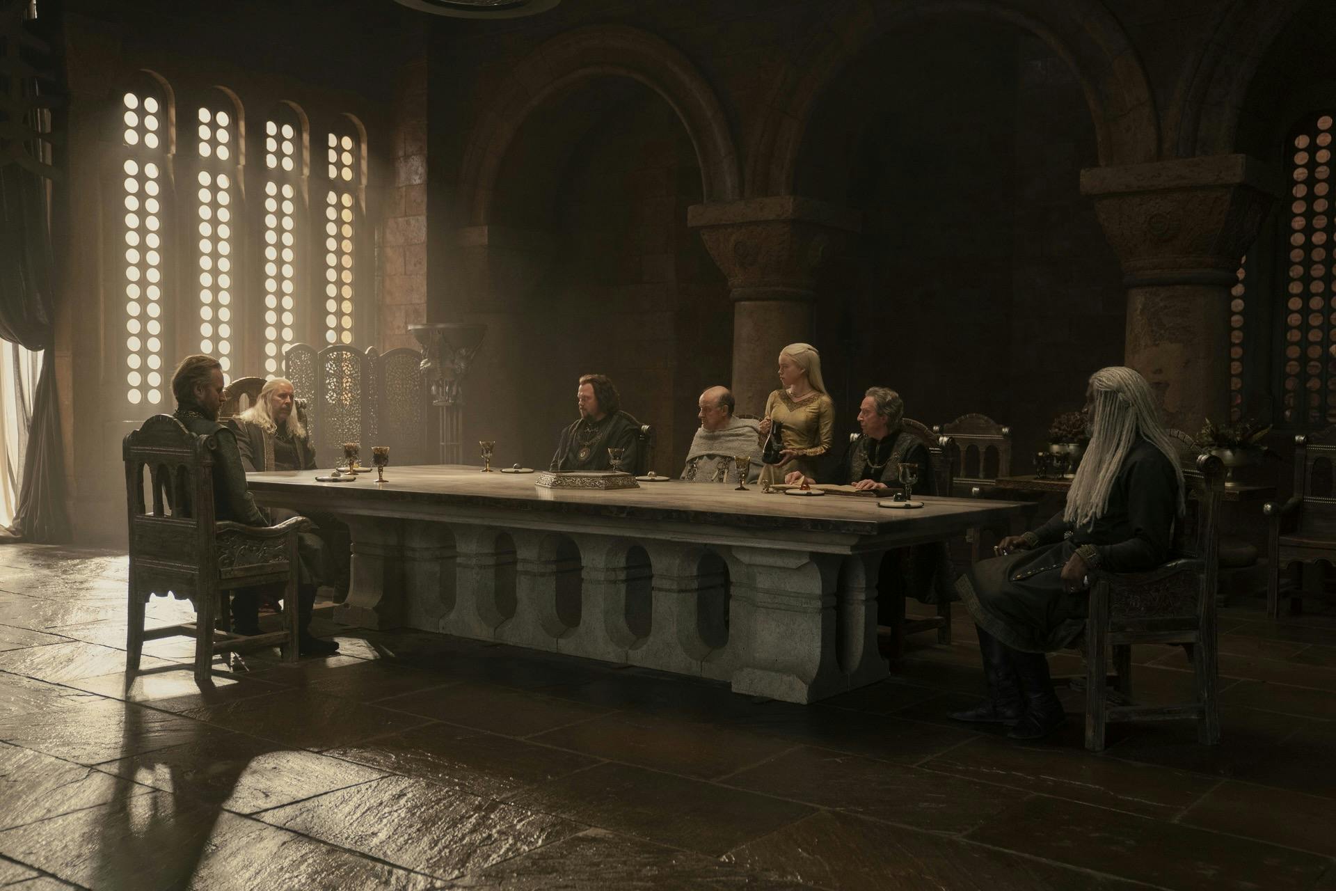 king viserys targaryen's small council in house of the dragon