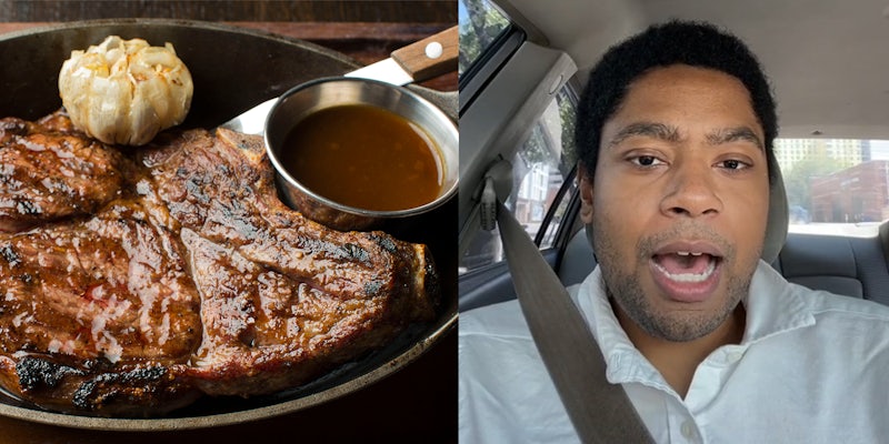 steak (l) man in car (r)