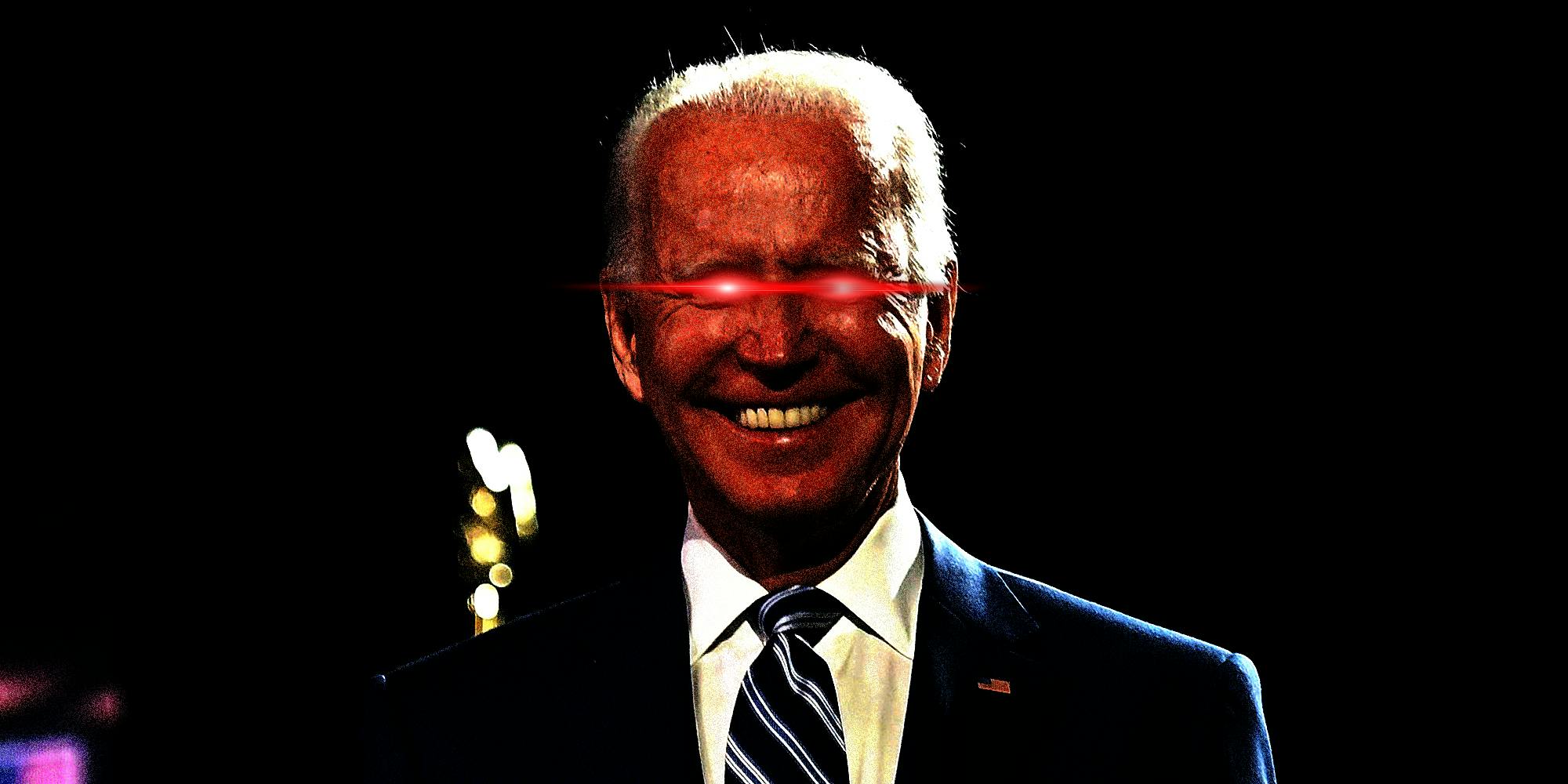 Joe Biden heavily edited "Kentucky Fried" style in a dark brandon meme