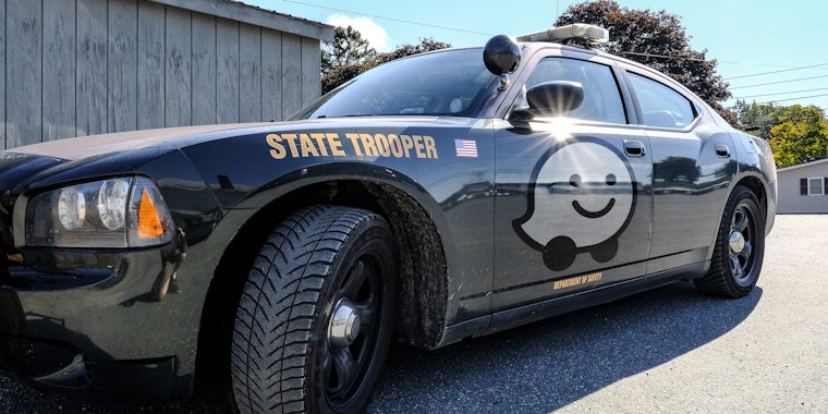 State Trooper car with Waze logo on the door