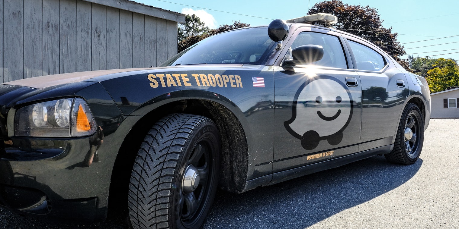 State Trooper car with Waze logo on the door