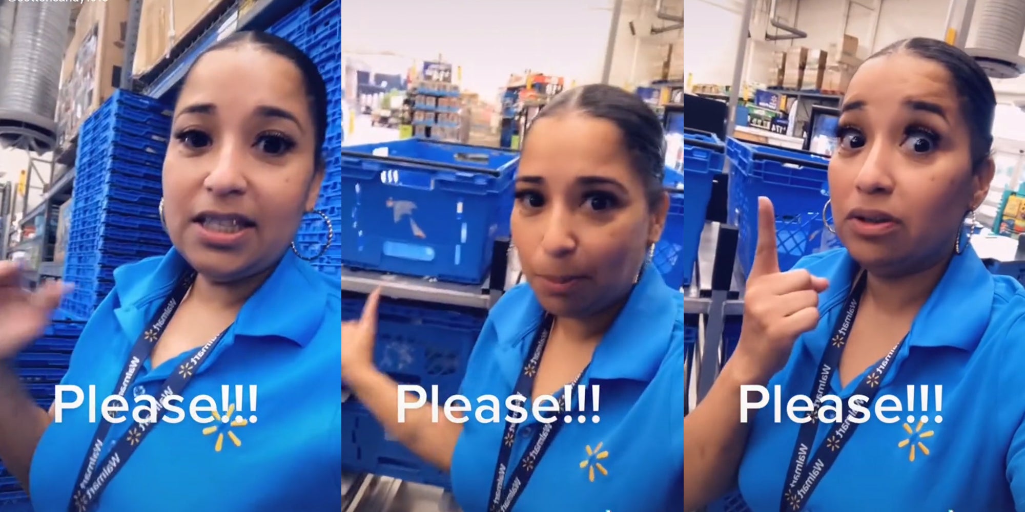 walmart worker with caption 'Please!!!'