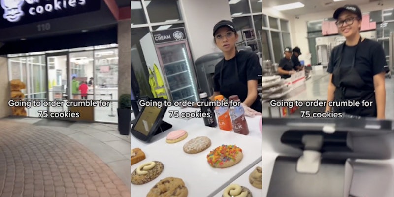 man asks crumbl employees what they would do if he ordered 75 cookies tiktok