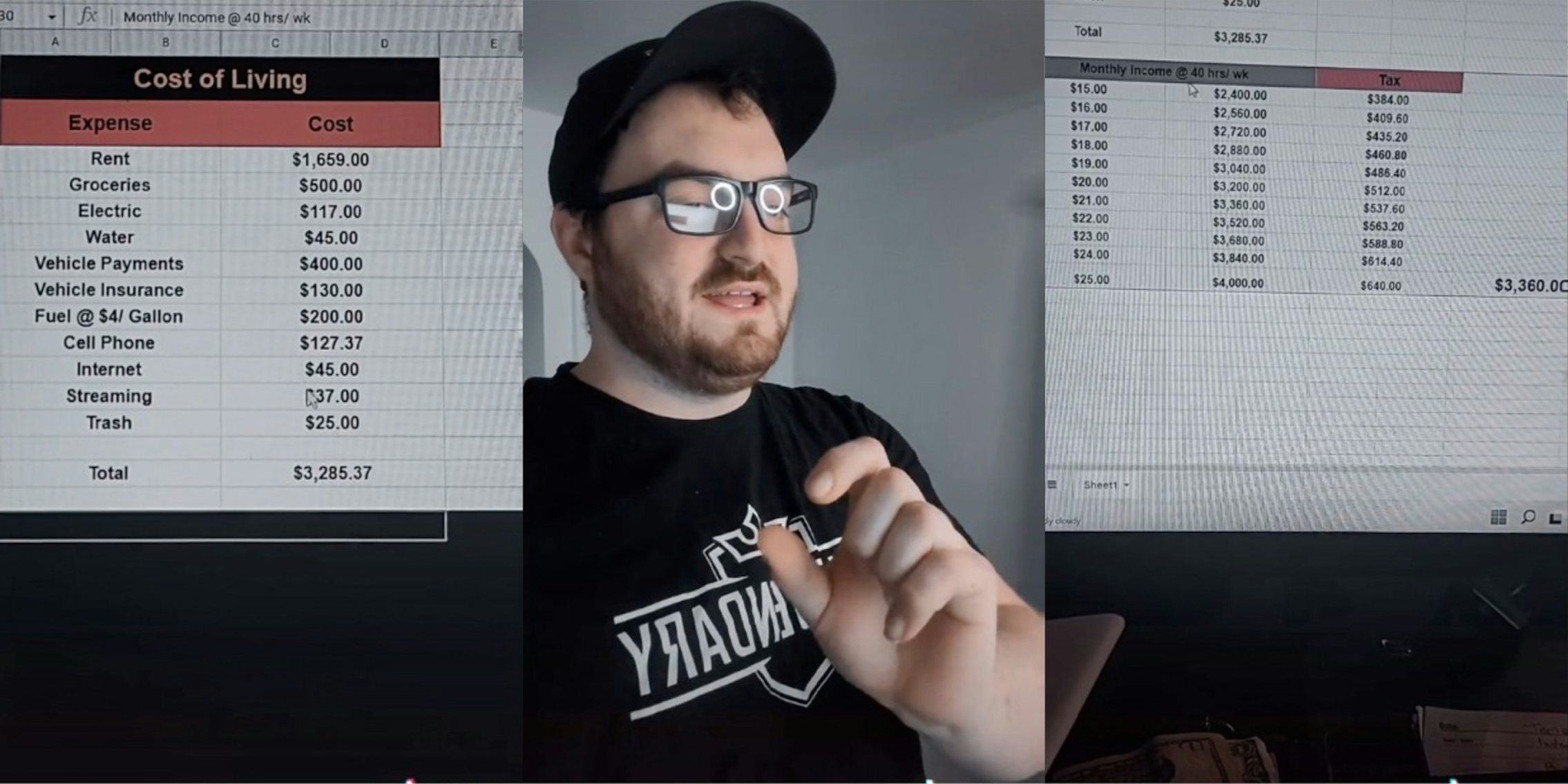 man breaks down cost of living with excel tiktok