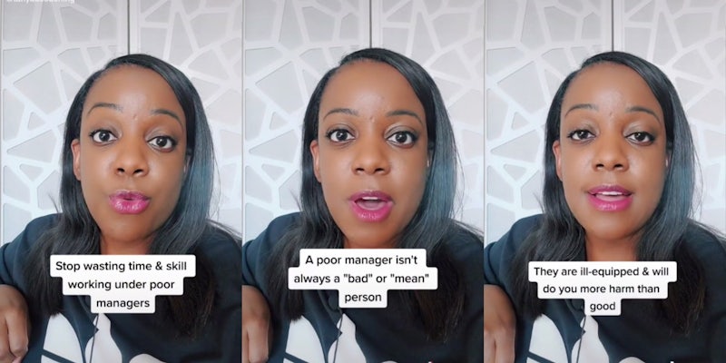 woman explains difference between working for a good and bad manager tiktok