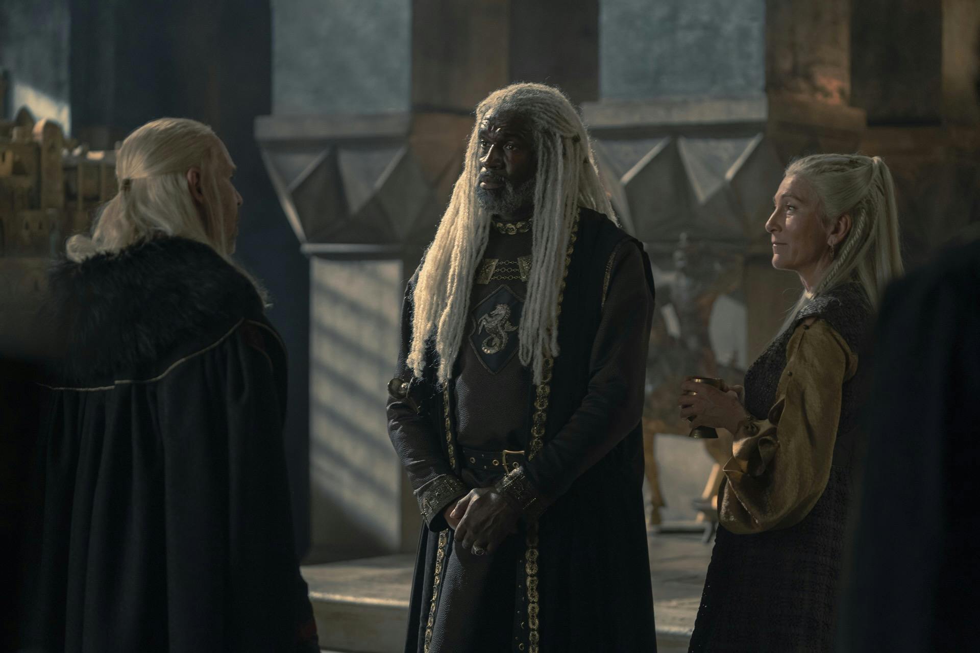 (l-r) viserys, corlys, and rhaenys in house of the dragon