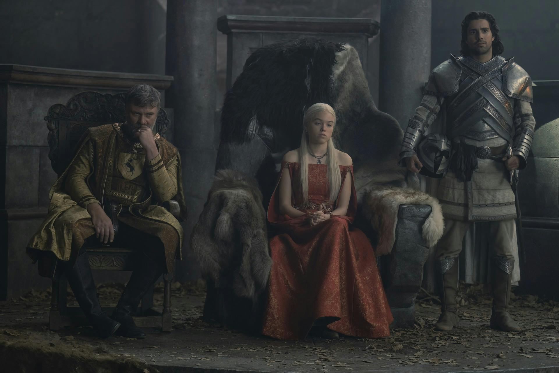 (l-r) boremund baratheon, rhaenyra targaryen, and criston cole in house of the dragon