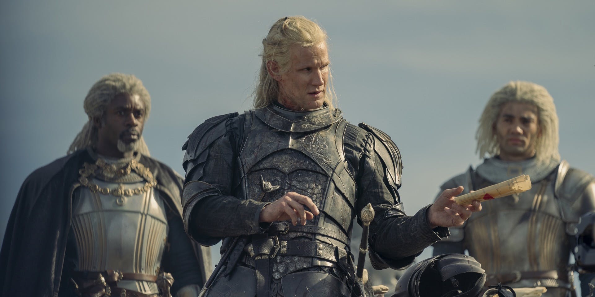 (l-r) vaemond, daemon, and laenor in house of the dragon