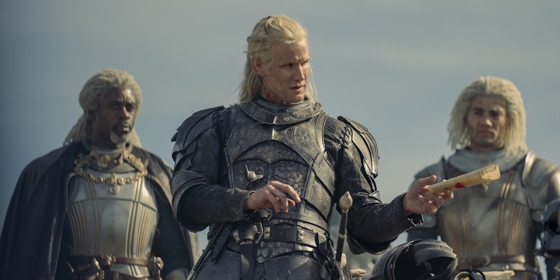 (l-r) vaemond, daemon, and laenor in house of the dragon