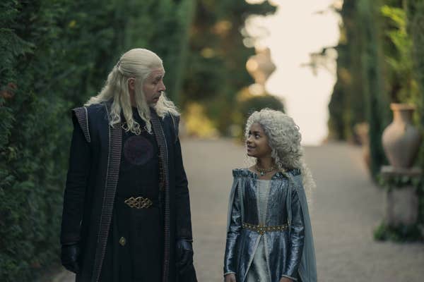 viserys targaryen (left) and laena velaryon (right) in house of the dragon