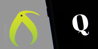Kiwi Farms logo on gray background with silhouette of phone with 'Q' on screen on right