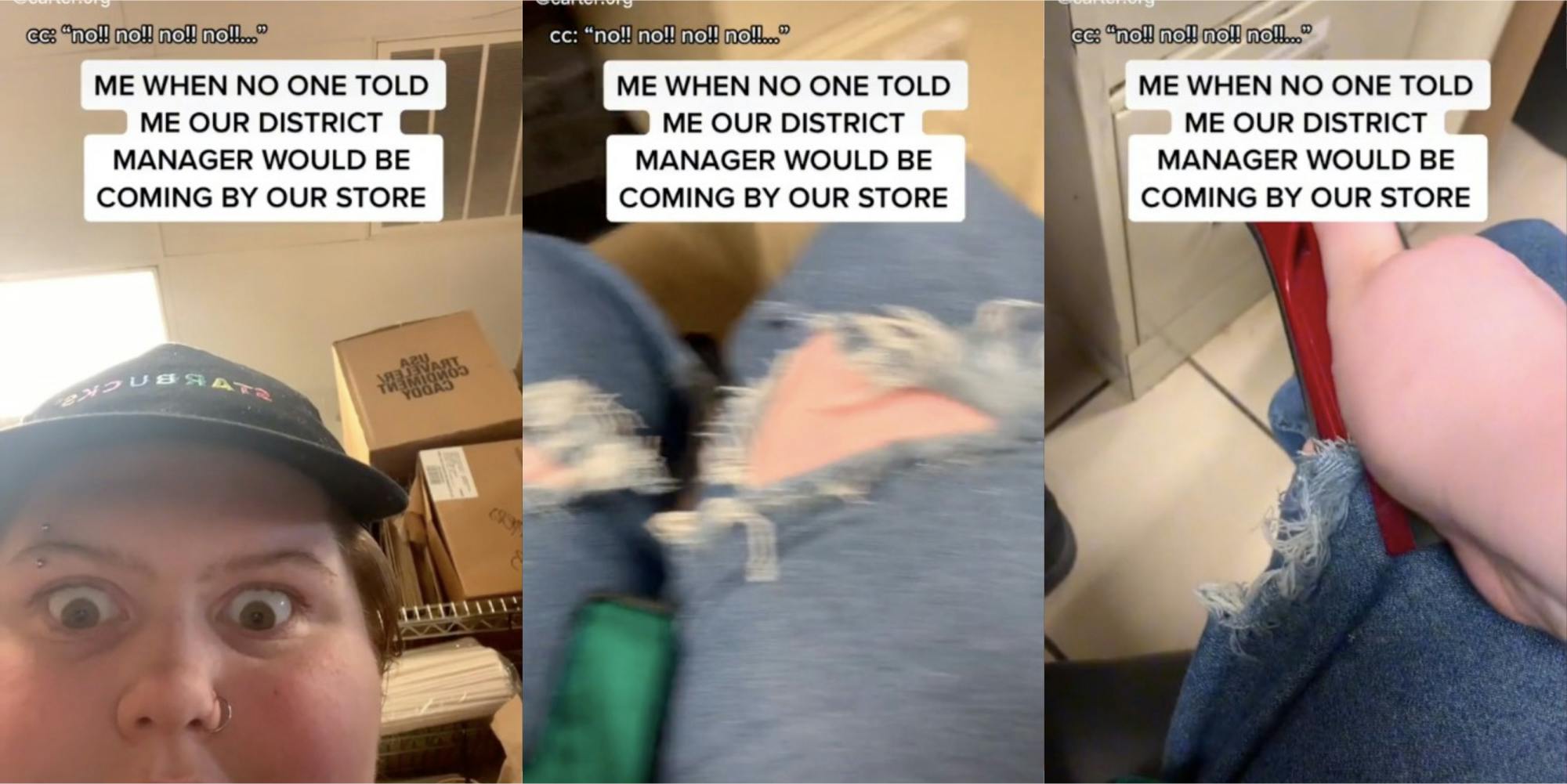 ‘NO ONE TOLD ME OUR DISTRICT MANAGER WOULD BE COMING BY’: Starbucks worker staples ripped jeans together to comply with dress code
