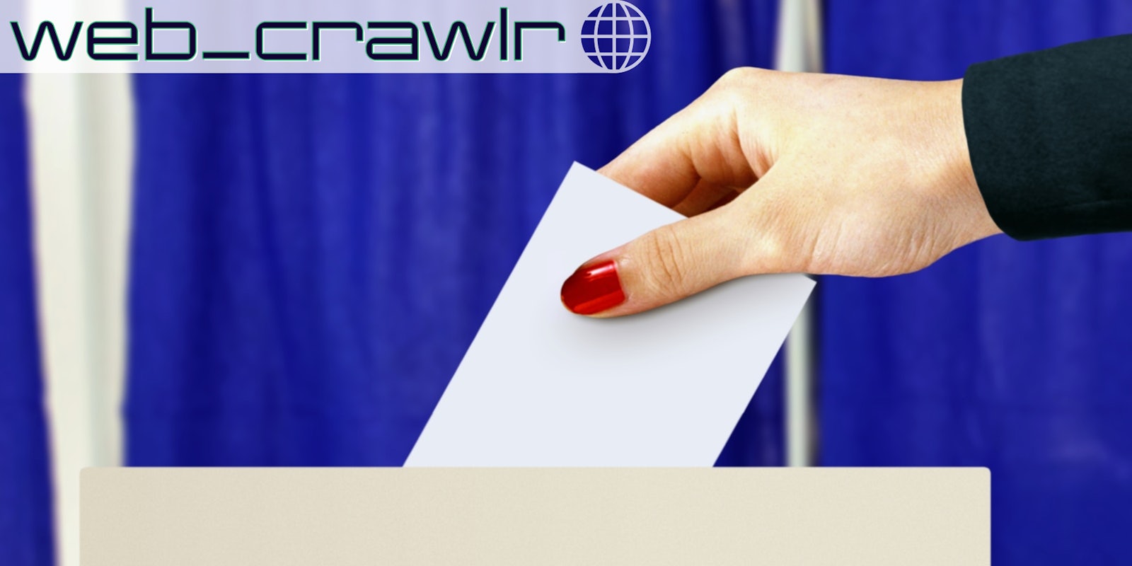 A woman's hand putting a ballot into a ballot box. The Daily Dot newsletter web_crawlr logo is in the top left corner.