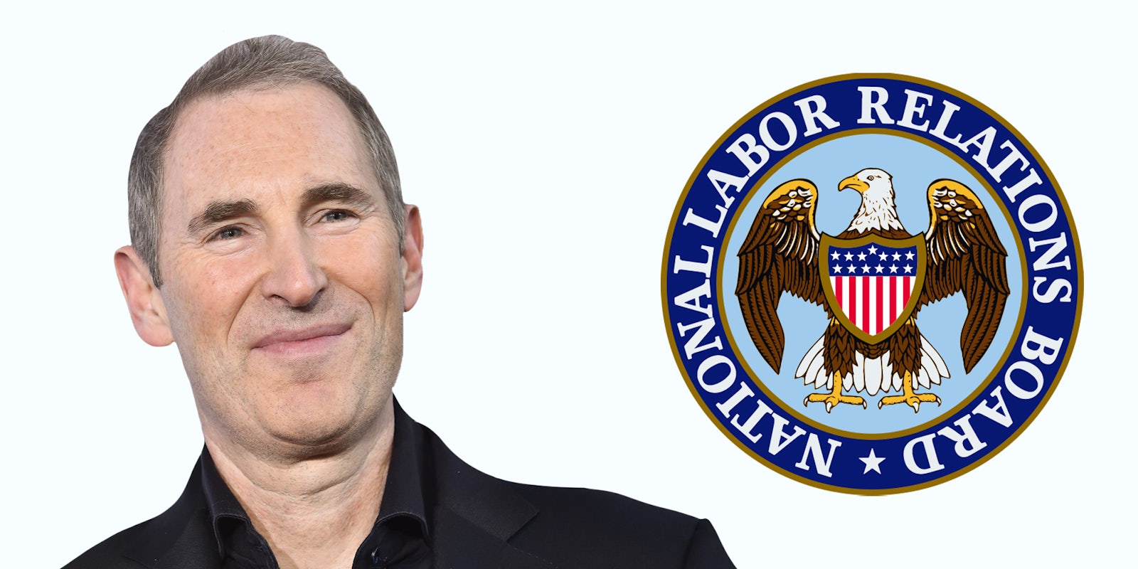 Andy Jassy with National Labor Relations Board logo on white background
