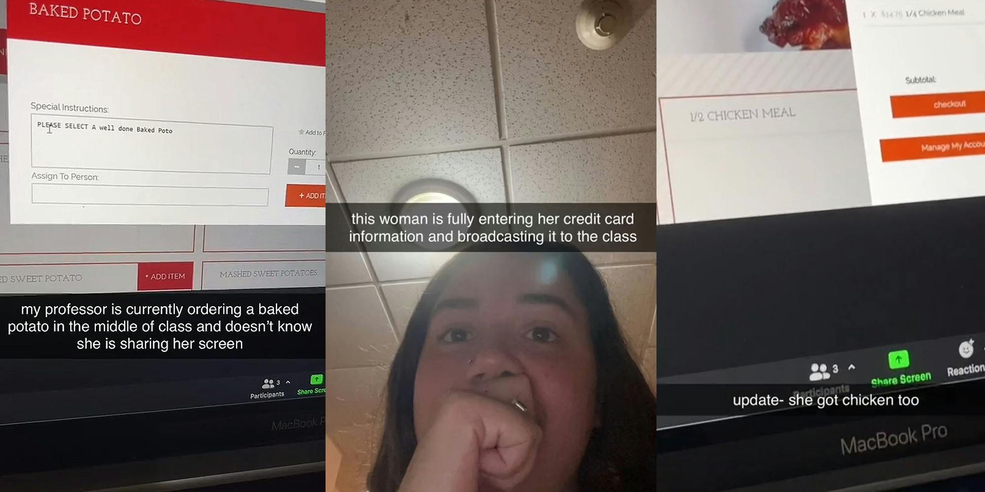 ‘This woman is fully entering her credit card information’: Professor orders baked potato on Zoom while unknowingly sharing screen