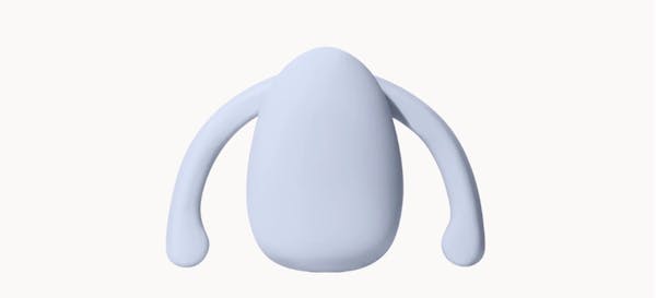 A periwinkle Dame Eva sex toy against an off-white background.