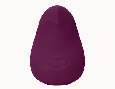 A plum-colored Dame Pom sex toy against an off-white background.