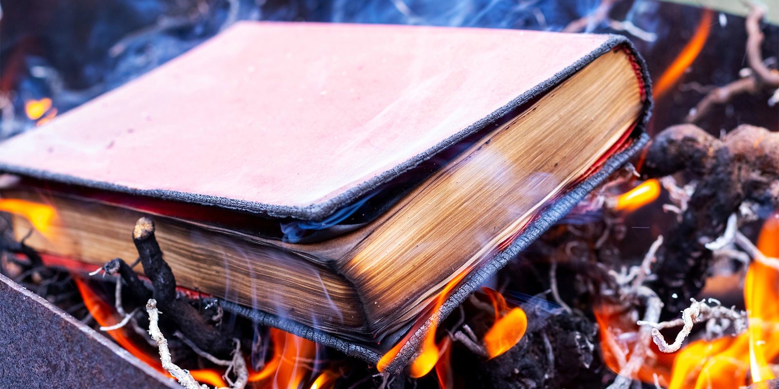 A thick book on fire