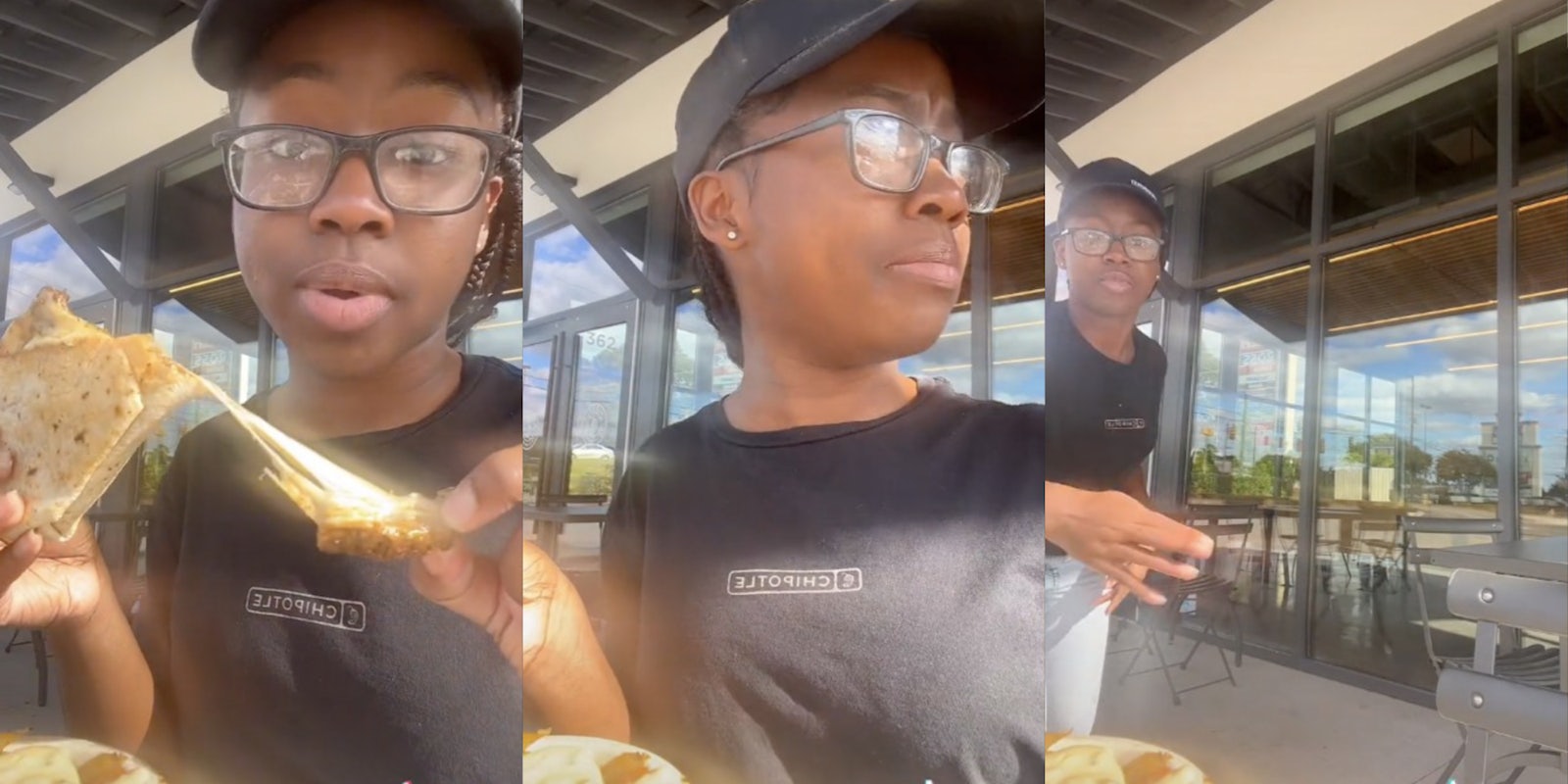 chipotle employees talks about chipotle until bee comes over to her food tiktok