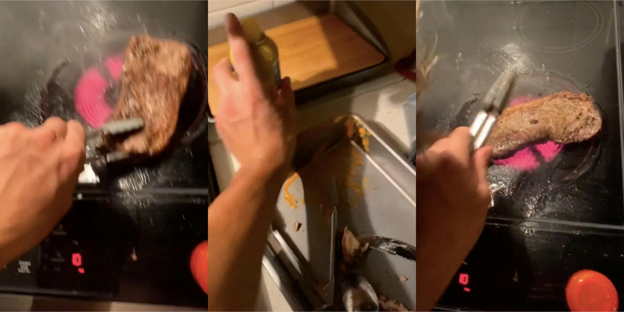man-cooks-steak-on-electric-stove-as-if-it-s-a-hibachi-grill