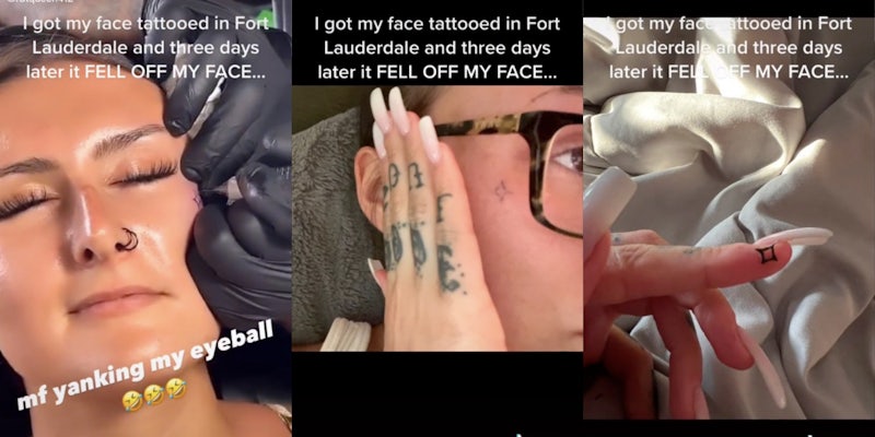 woman shows her tattoo that fell off her face tiktok
