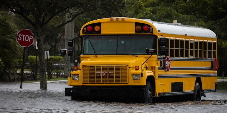 School bus stuck in water after hurricane