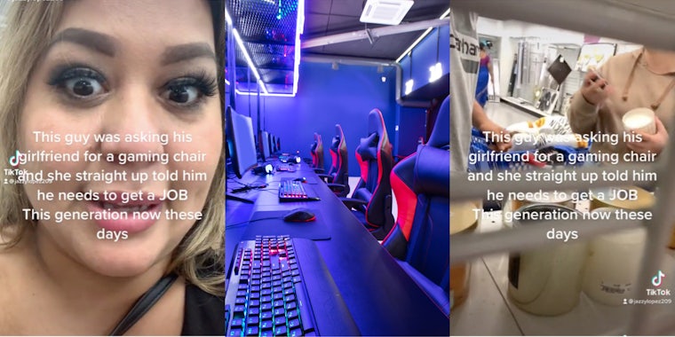 woman secretly takes video of couple fighting over a gaming chair in ross tiktok