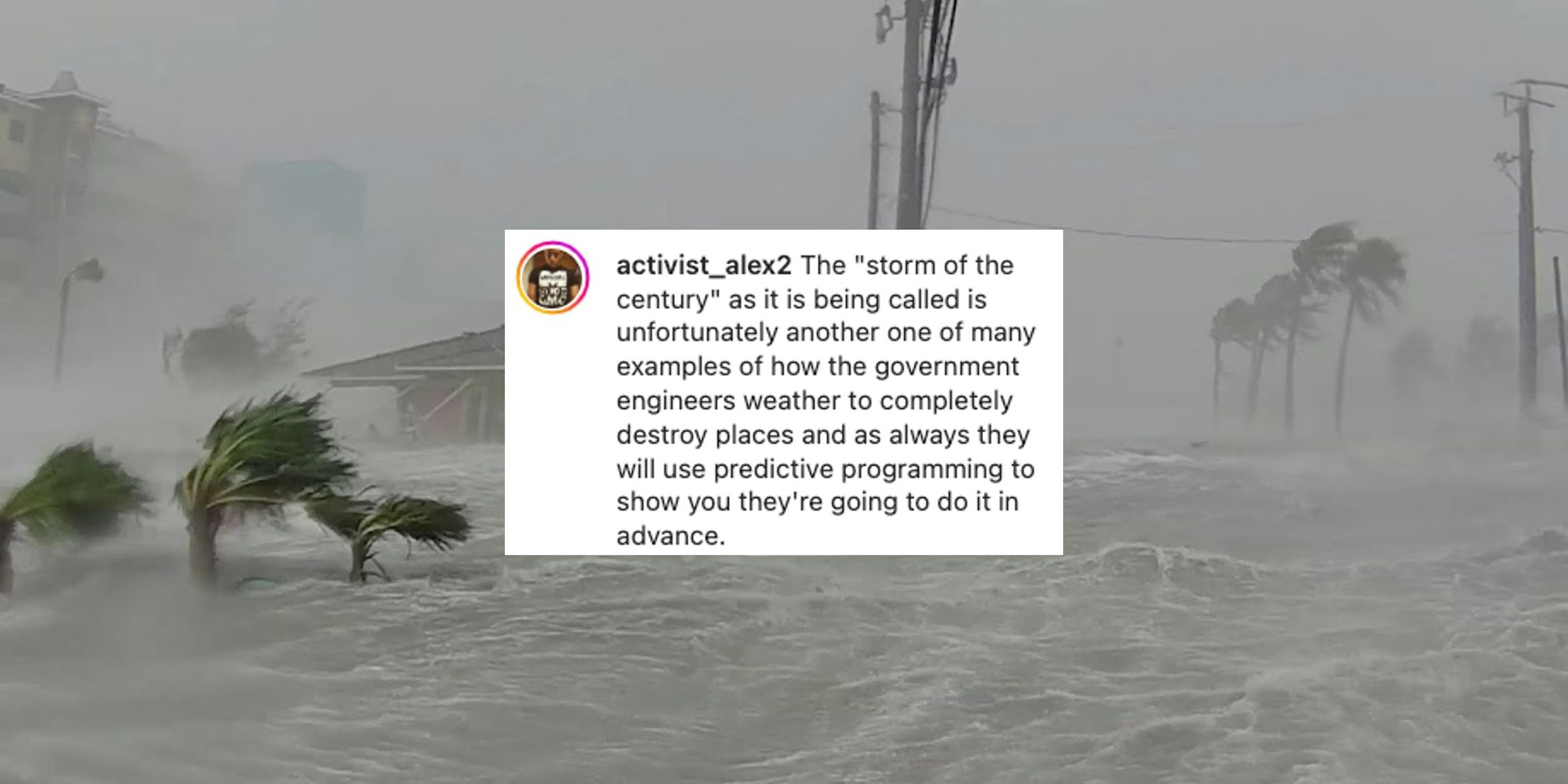 An Instagram post over an image of Hurricane Ian