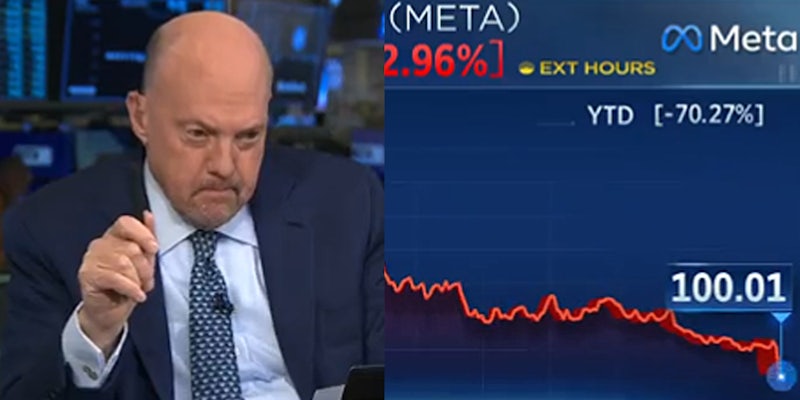 Jim Cramer with hand up (l) Meta Stocks (r)