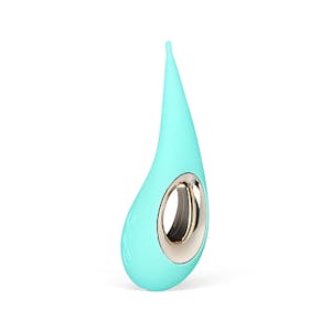 A photo of the Lelo Dot in aqua on a white background.