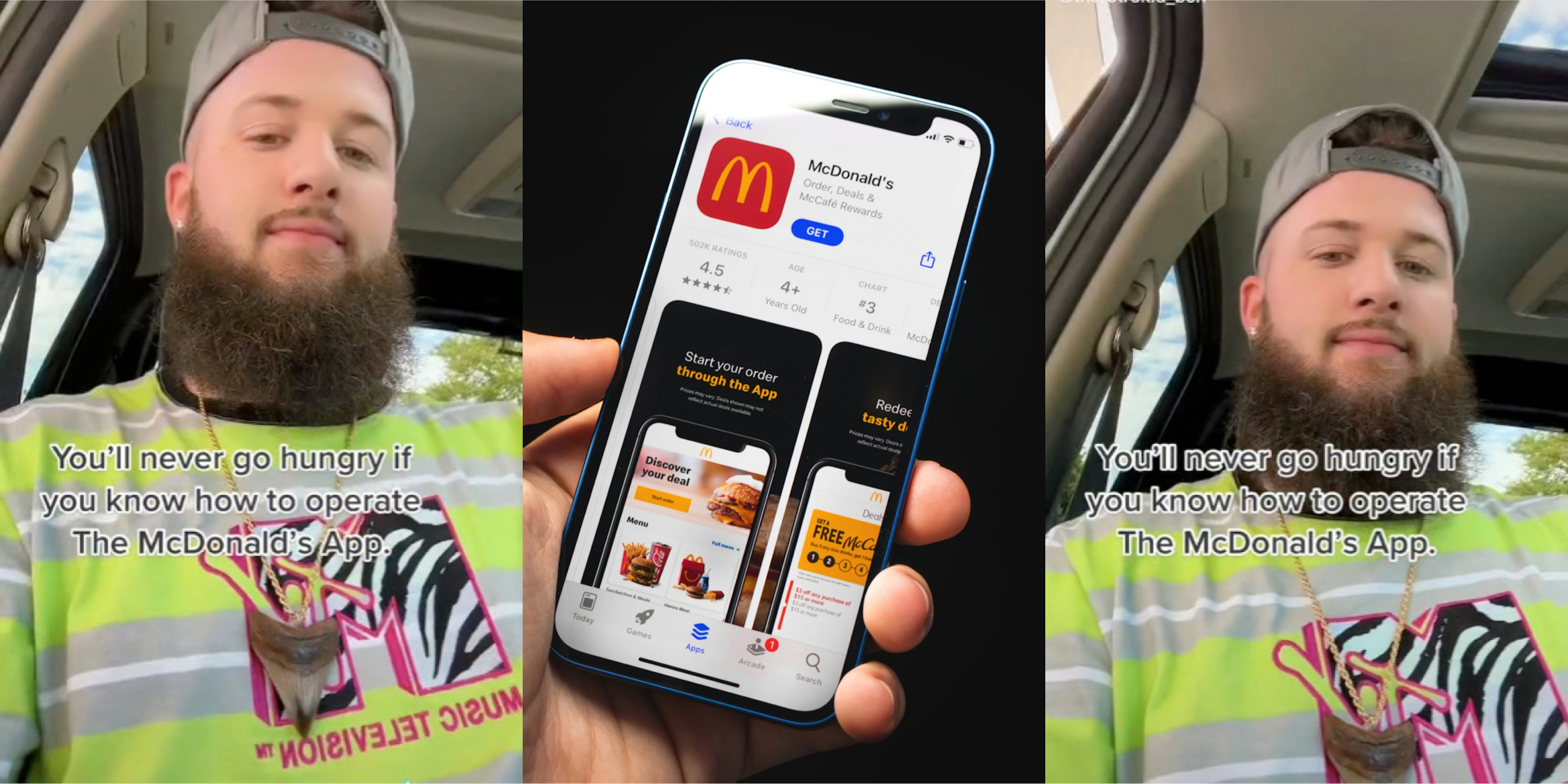 man says you'll never go hungry with the mcdonalds app tiktok