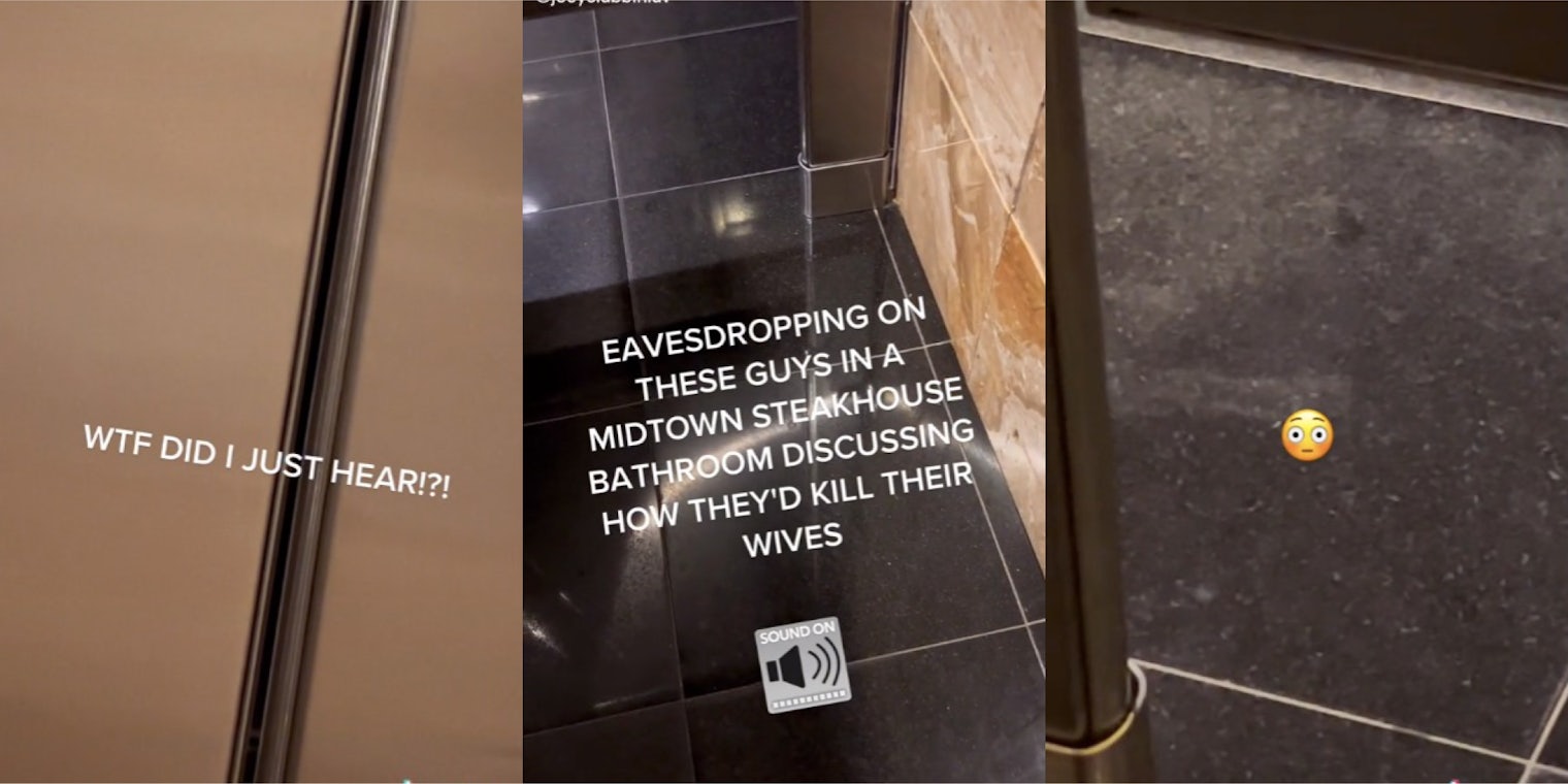person records men having conversation about murder in bathroom tiktok