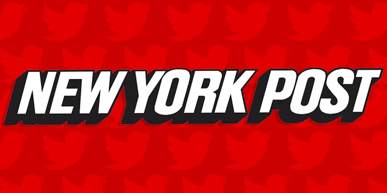 New York Post logo over red background with Twitter logo pattern