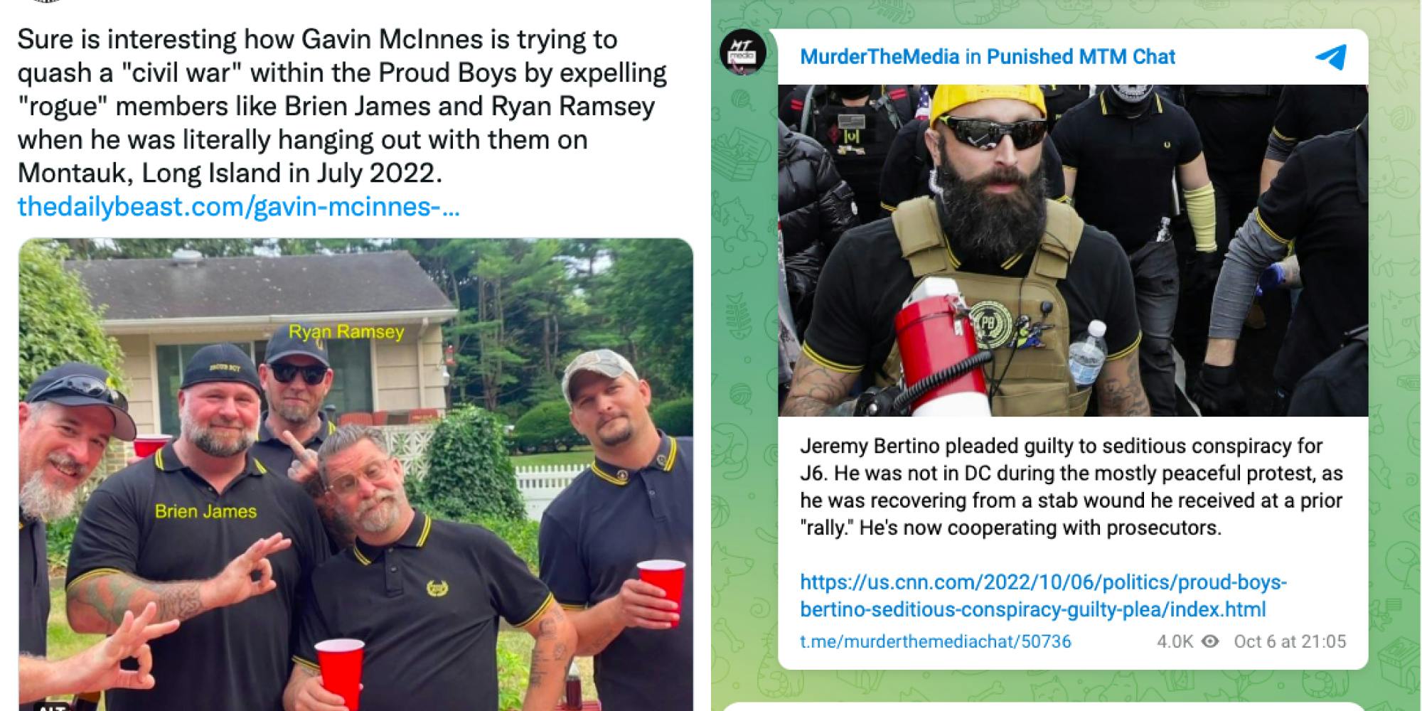 two media posts about proud boys and their pasts and guilty verdicts