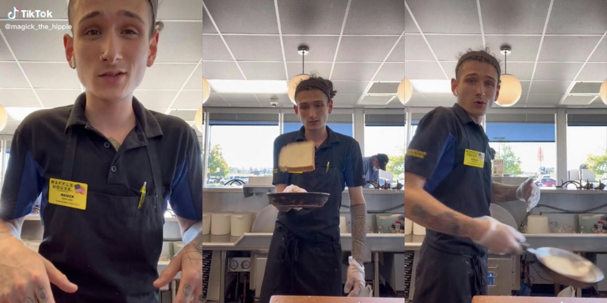 waffle house employee flips egg in pan tiktok