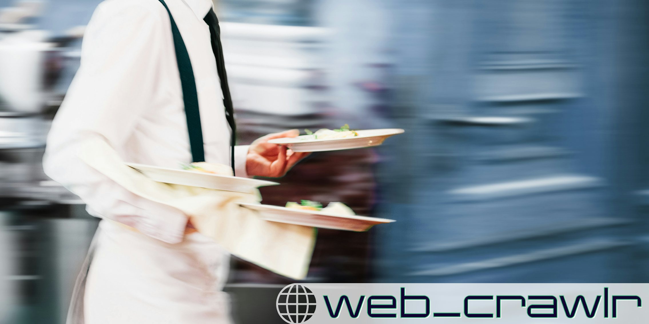 A waiter carrying plates of food. The Daily Dot newsletter web_crawlr logo is in the bottom right corner.