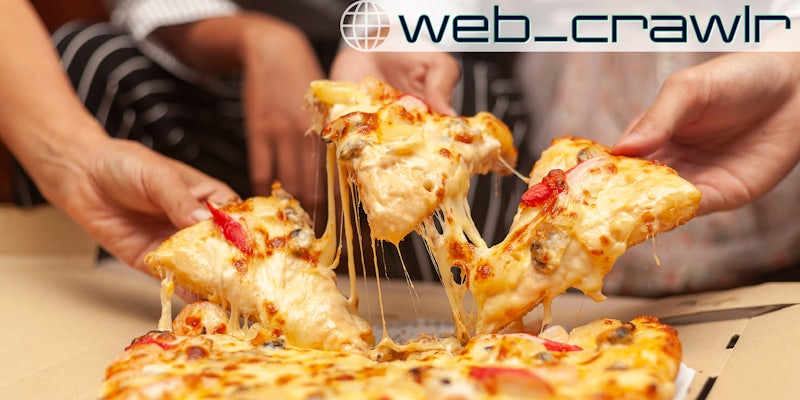 People taking slices of pizza. The Daily Dot newsletter web_crawlr logo is in the top right corner.
