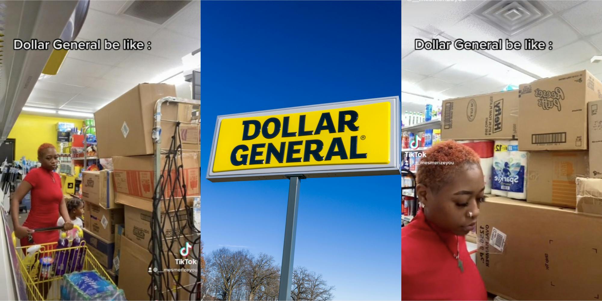 woman shows how crowded aisles at dollar general are because of boxes tiktok