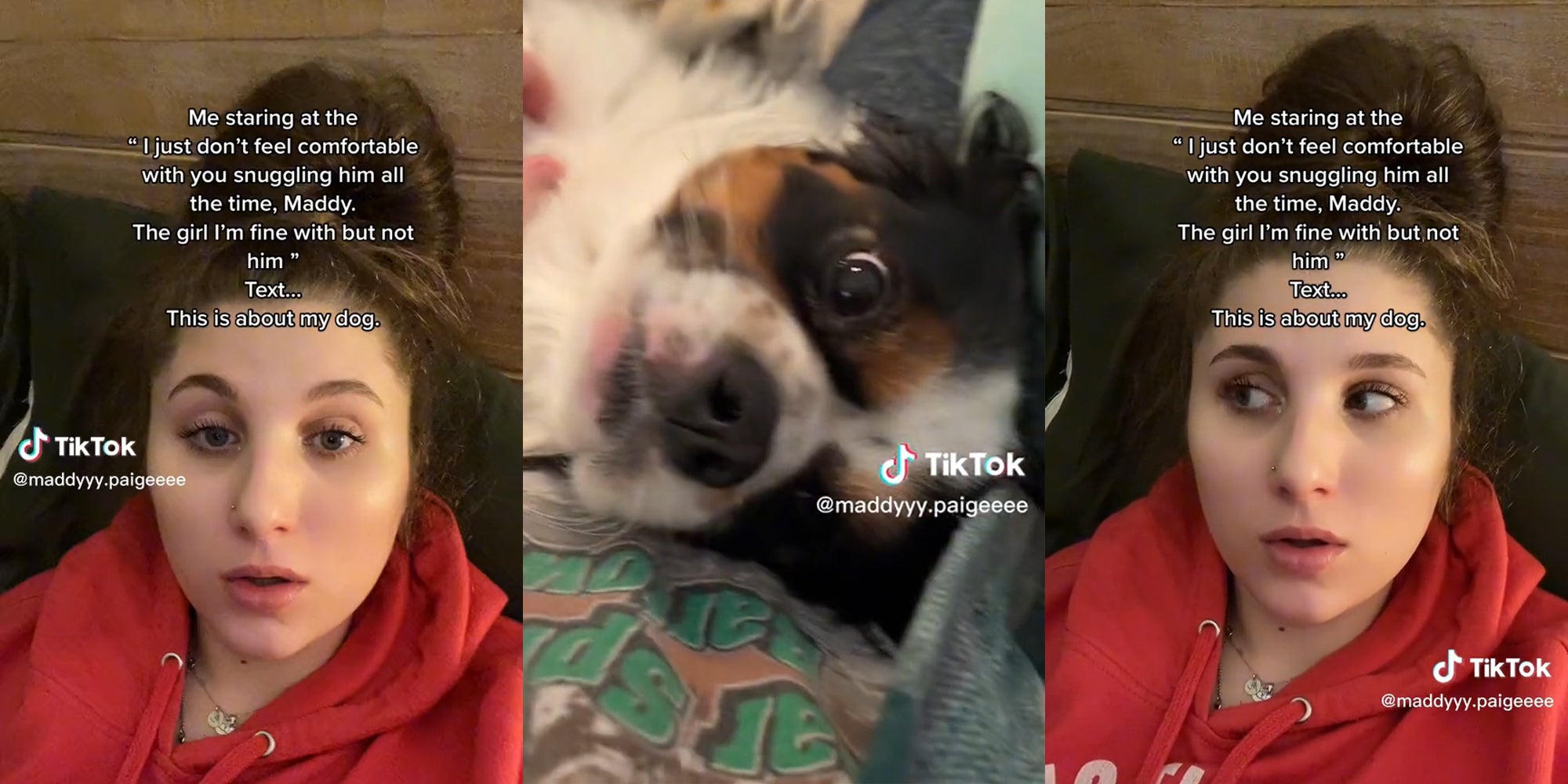 young woman (l&r) dog (c)